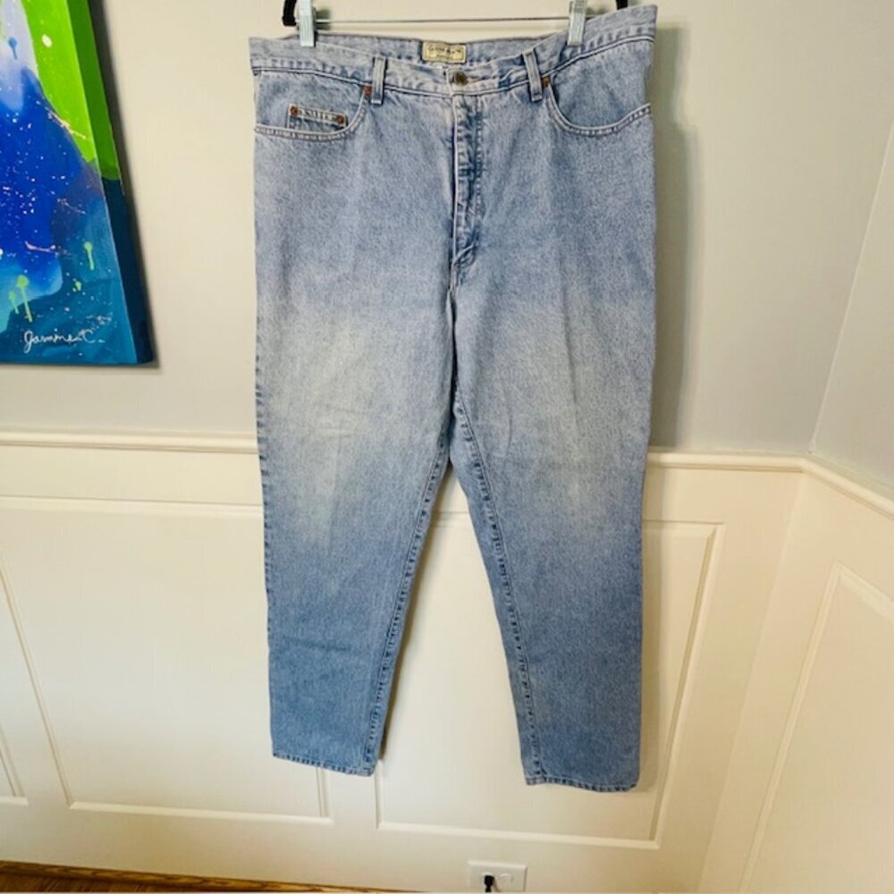 Guess Vintage Triangle Patch Light Wash Denim Jeans Straight Leg 39/40 - Picture 3 of 13